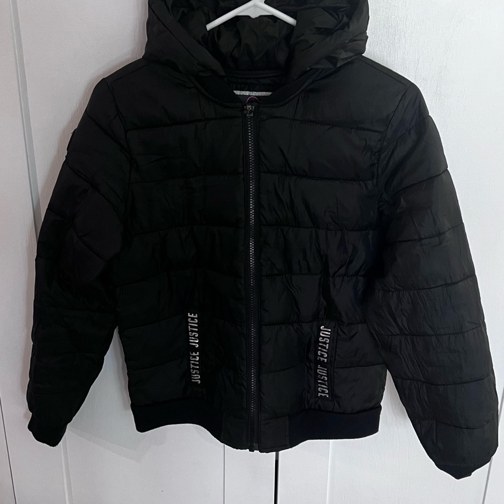 Justice girls black packable jacket size 14/16